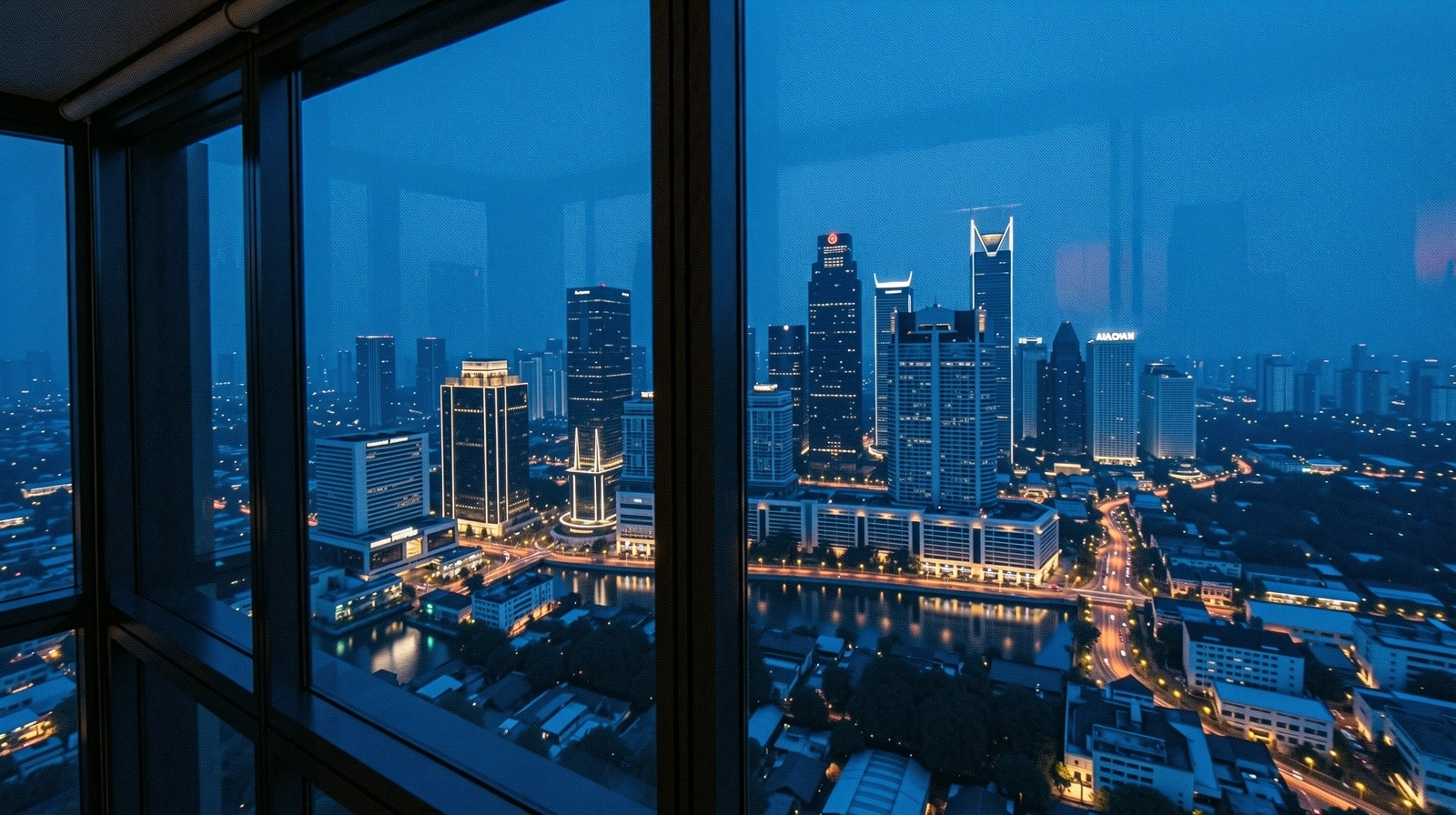 Urban Jakarta skyline at night