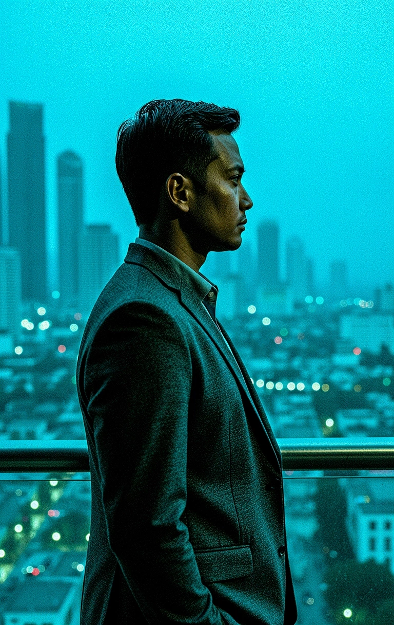 Urban professional silhouette in the Indonesian blue hour